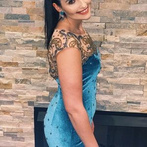 Blue velvet formal/homecoming dress
